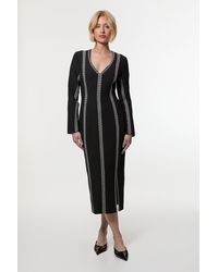 Karen Millen - Compact Stretch Jacquard Insert Split Front Midaxi Dress - Lyst