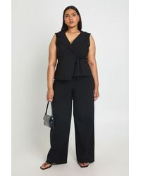 Boohoo - Plus Bengaline V Neck Wrap Over Waistcoat & Wide Leg Trouser Co Ord - Lyst