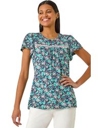 Roman - Floral Print Ladder Trim Stretch Top - Lyst