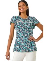 Roman - Floral Print Ladder Trim Stretch Top - Lyst