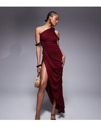 ASOS - Design Ruched Asymmetric Textured Midi Dress With Twisted Strapping Details - Lyst
