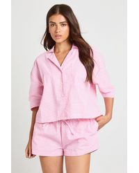 Boohoo - Petite Stripe Short Sleeve Shirt & Co-Ord - Lyst