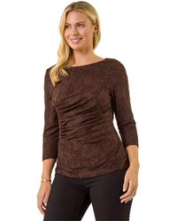 Roman - Petite Ruched Side Jacquard Top - Lyst