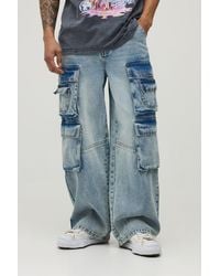 BoohooMAN - Washed Multi Pocket Baggy Fit Cargo Jeans - Lyst