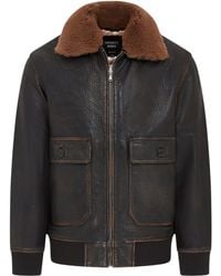Infinity Leather - Herren-Bomberjacke Aus Braunem Leder Mit Schaffellkragen, G-1-Pilotenjacke – Trick - Lyst