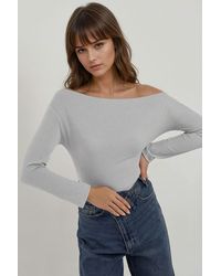 Hiccup - Striped Off-Shoulder Long Sleeve Ribbed Knit Top - Lyst