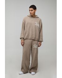 BoohooMAN - Oversized Boxy Hooded Boucle Knitted Tracksuit - Lyst