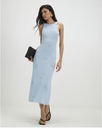 River Island - Midi Dress Sleeveless 3D Flower Trim Viscose - Lyst