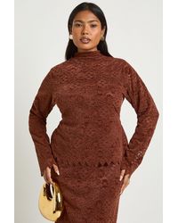 Boohoo - Plus Premium Lace High Neck Long Sleeve Top - Lyst