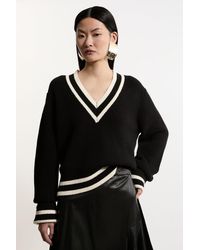 Karen Millen - Cotton V Neck Knit Boxy Jumper - Lyst