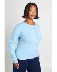 Boohoo - Plus Rib Knit Crew Neck Button Through Cardigan - Lyst