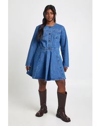 Boohoo - Plus Denim Button Skater Dress - Lyst