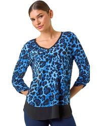 Roman - Animal Print Contrast Border Top - Lyst