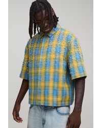 BoohooMAN - Boxy Jewel Rhinestone Half Sleeve Check Shirt - Lyst