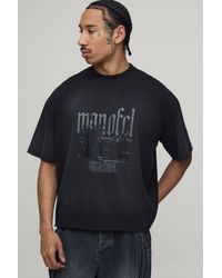 BoohooMAN - Oversized Boxy Raw Hem Washed Palm Print T-Shirt - Lyst