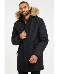 Threadbare - Black 'clarkston' Showerproof Hooded Parka Jacket - Lyst
