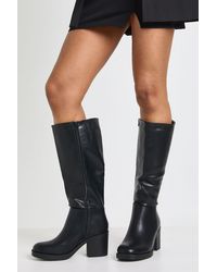 Boohoo - Chunky Block Heel Knee High Boots - Lyst