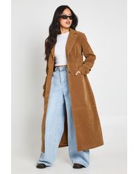 Boohoo - Petite Faux Suede Cinched Longline Coat - Lyst