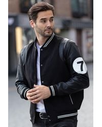 Ashwood Leather - '7' Wool And Real Varsity Jacket With Striped Collar - Lyst