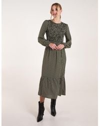 Blue Vanilla - Polka Dot Shirred Cuff Sleeve Midi Dress - Lyst