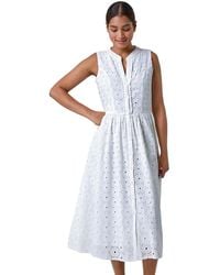 Roman - Floral Cotton Broderie Midi Dress - Lyst