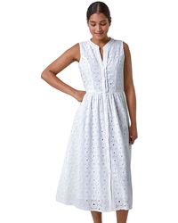 Roman - Floral Cotton Broderie Midi Dress - Lyst