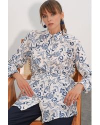 Bigdart - Floral Viscose Crepe Belted Long Shirt - Lyst