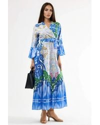 Msn-Collection - Frilly Paisley V-Neck Maxi Dress - Lyst