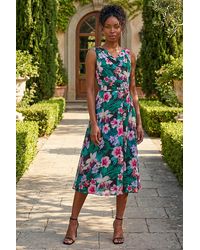 Roman - Floral Print Chiffon Cowl Neck Dress - Lyst