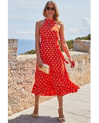 Sosandar - Spot Print Keyhole Detail Midi Dress - Lyst