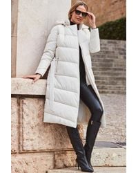 Sosandar - Ivory Longline Padded Coat With Removable Hood - Lyst