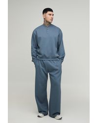 BoohooMAN - Tall Oversized Boxy Henley Sweatshirt And Wide Leg Jogger - Lyst
