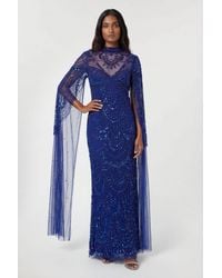 Karen Millen - Petite Premium Beaded Embellished Woven Midaxi Cape Dress - Lyst