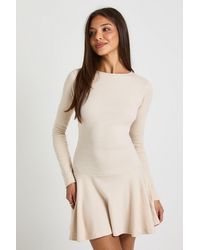 Boohoo - Rib Dropped Hem Skater Dress - Lyst