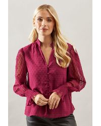 Wallis - Petite Button Through Dobby Blouse - Lyst