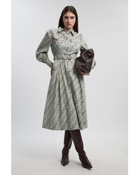 Karen Millen - Chain Print Cotton Sateen Belt Detail Woven Shirt Dress - Lyst