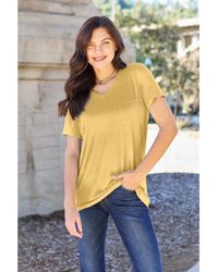 Everyday the Label - Dames Basis Bae Bamboe Volledige Maat V-hals Korte Mouwen T-shirt - Lyst
