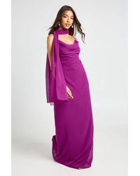 Boohoo - Chiffon Cowl Neck Maxi Dress With Scarf - Lyst