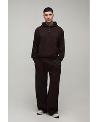 BoohooMAN - Tall Oversized Boxy Henley Hoodie And Wide Leg Jogger - Lyst