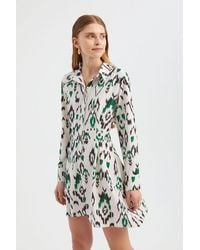 Hiccup - Abstract Polo Neck Long Sleeve Mini A-Line Dress With A Button Detail - Lyst