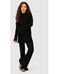 Boohoo - Soft Rib Knit Jumper And Wide Leg Trouser Co-Ord - Lyst