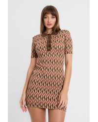Hiccup - Geometric Polo Collar Short Sleeve Mini Vintage Dress - Lyst