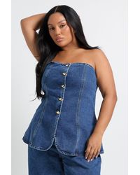 Boohoo - Plus Button Detail Bandeau Denim Top - Lyst