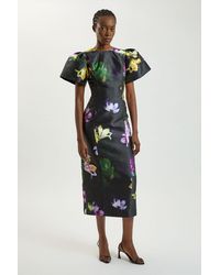 Karen Millen - Floral Print Twill Midi Dress - Lyst