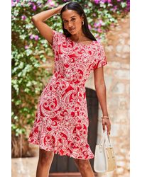 Sosandar - Paisley Print Ruffle Hem Tie Waist Dress - Lyst