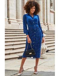 Sosandar - Sapphire Velvet Paisley Devoré Shirt Dress - Lyst