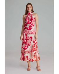GUSTO - Halter Neck Printed Long Dress - Lyst