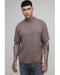 BoohooMAN - Tall Oversized Boxy 1/4 Zip Cotton Blend Knitted Polo - Lyst