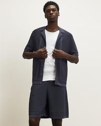 River Island - Shirt Slim Fit Textured Knitted Collared Viscose - Lyst
