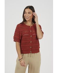 Brave Soul - Amber Short Sleeve Pointelle Knit Crew Neck Cardigan - Lyst